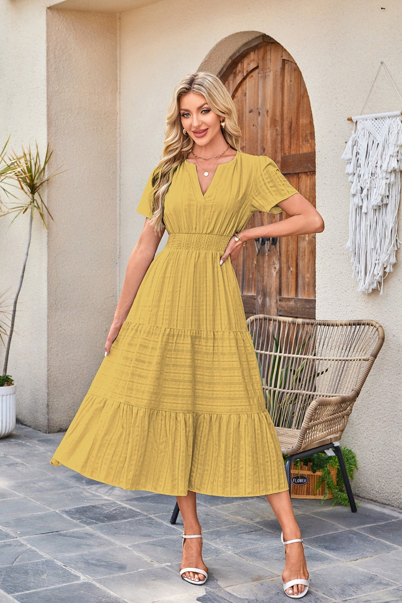 Navy Blue Tiered Smocked Waist Midi Dress