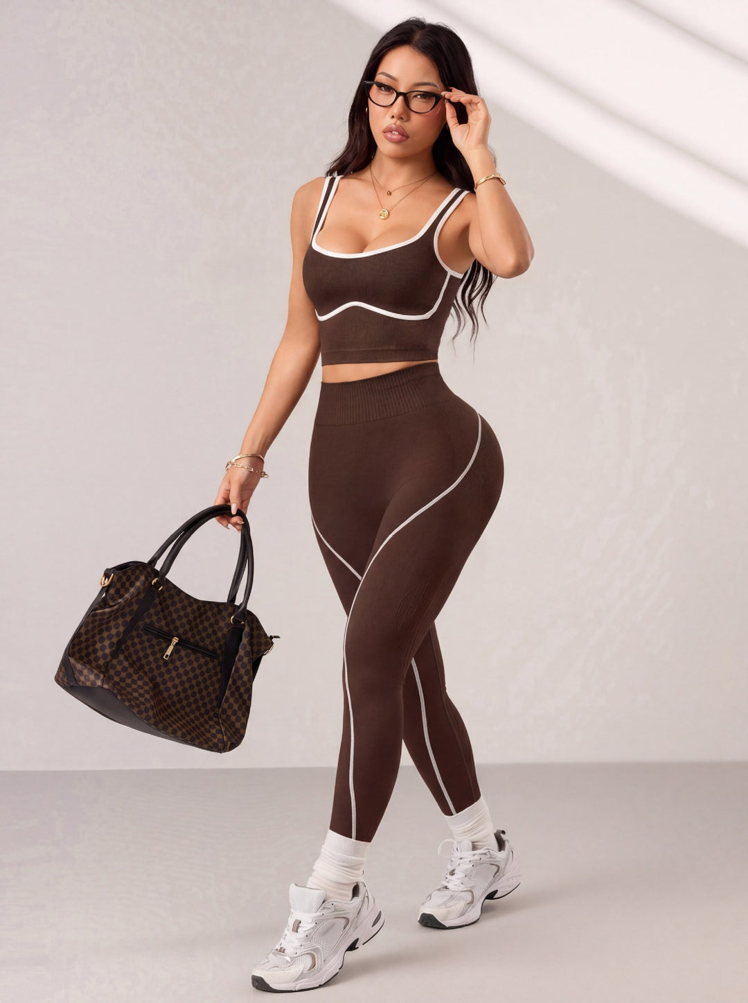 Black White Trim Seamless Workout Set