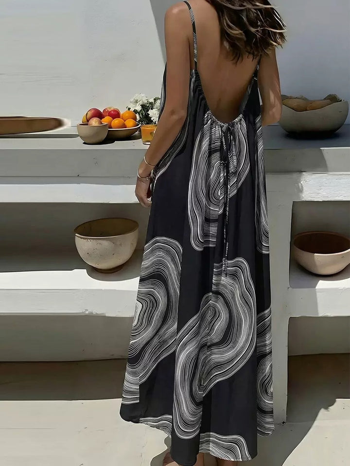 Leaf Print Spaghetti Strap Maxi Dress