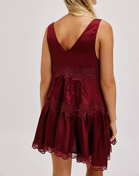 White Lace-Trimmed Sleeveless Babydoll Mini Dress