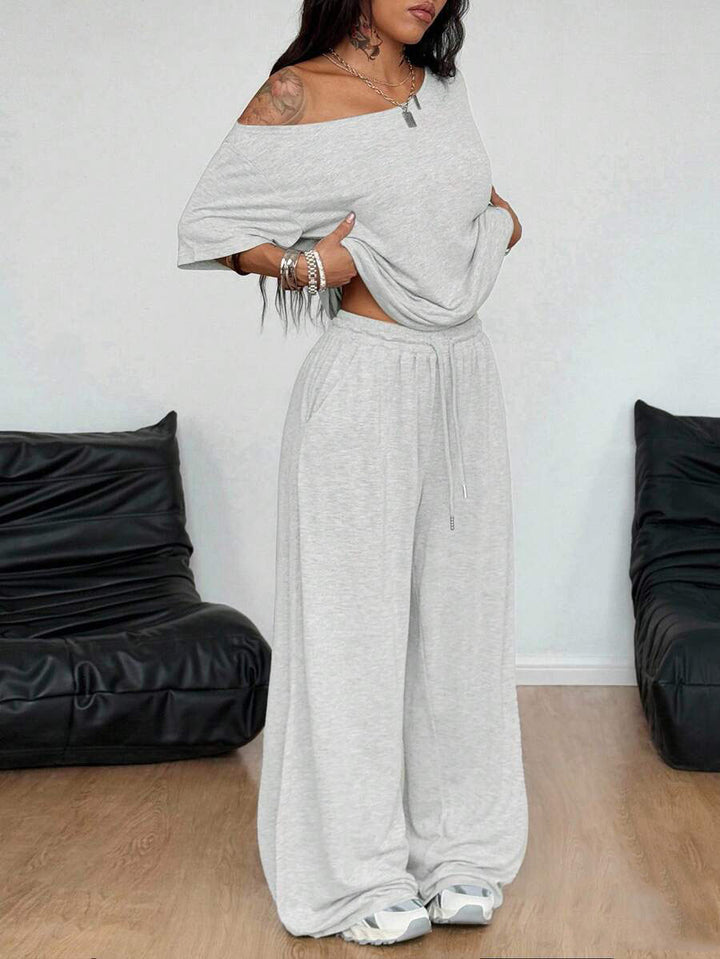 Off-ShoulderTop &amp;amp; Wide Leg Pants Loungewear Set