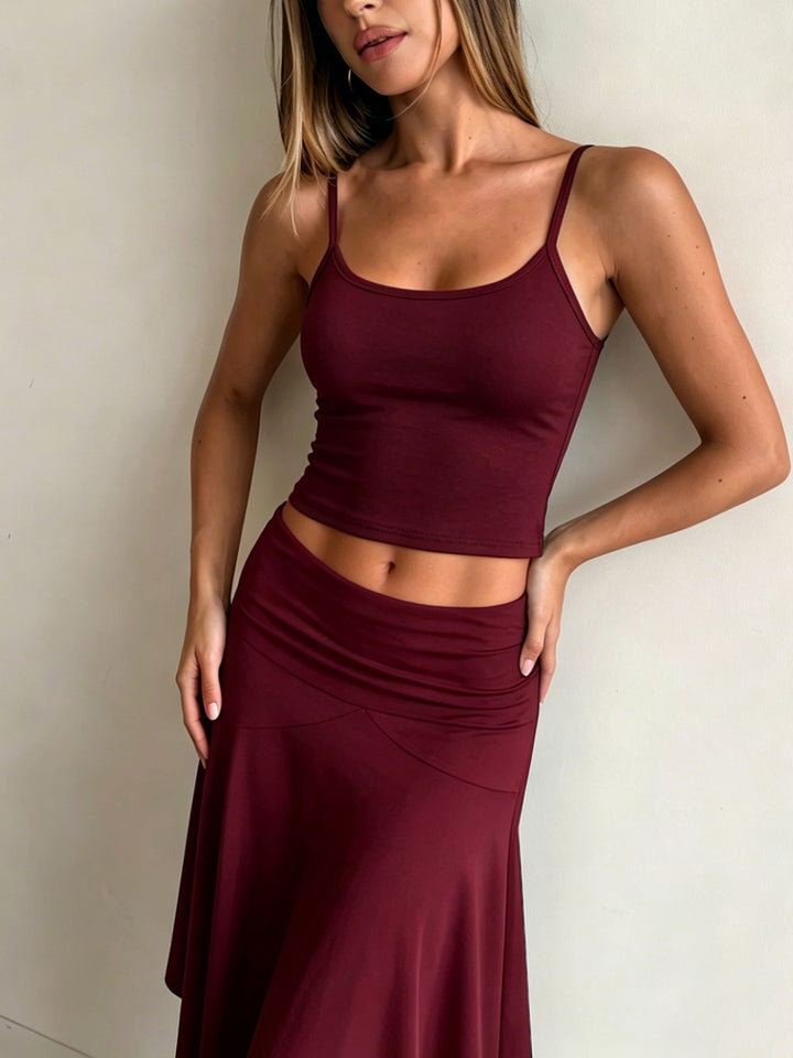 Ruched Waist Cami &amp;amp; Asymmetric Midi Skirt Set