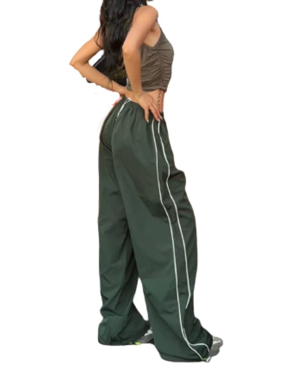 High-Waisted Side-Stripe Wide-Leg Parachute Pants