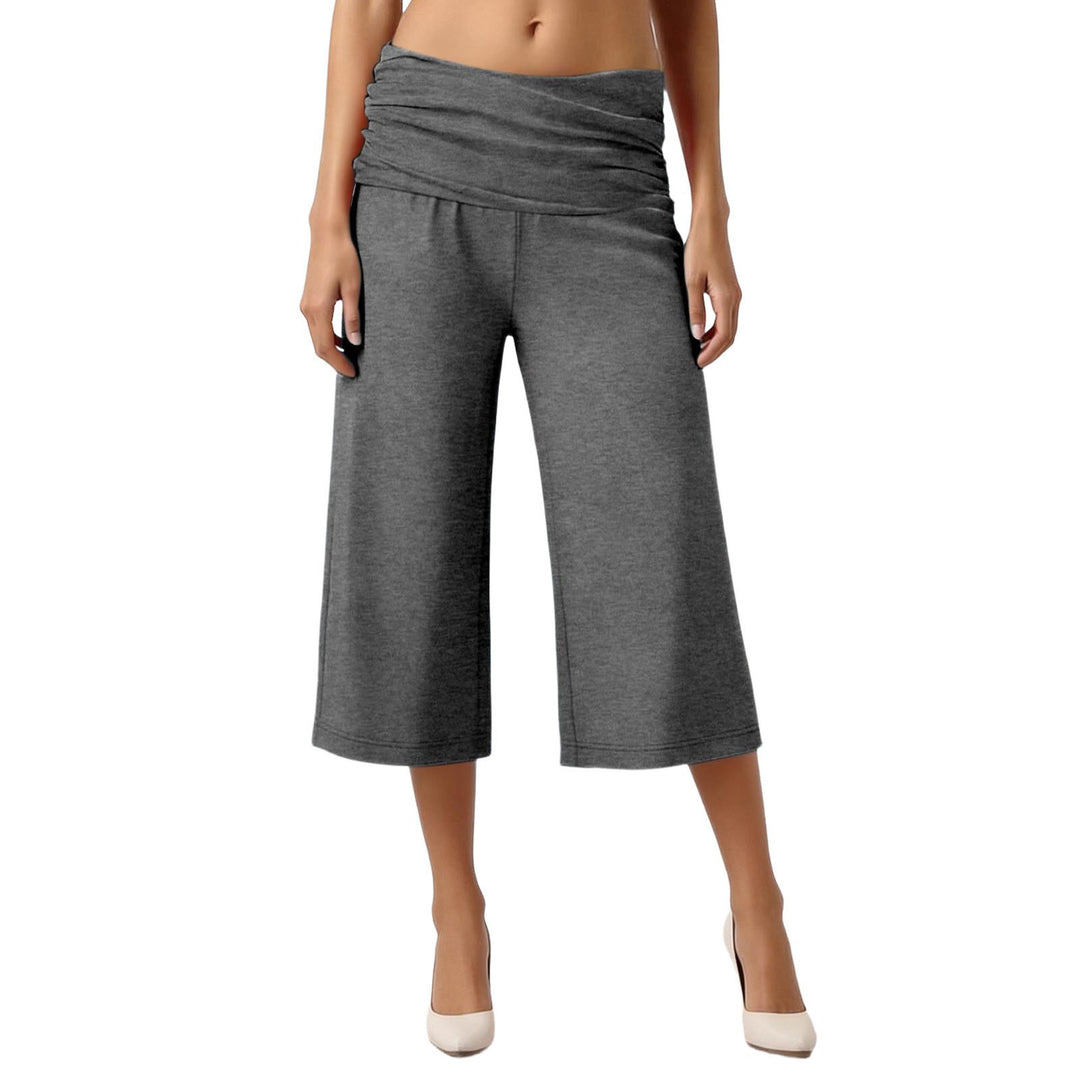 Fold-Over Waist Capri Pants, Soft Stretch Casual Cropped Trousers
