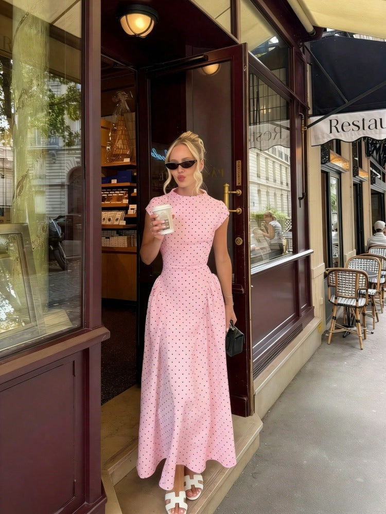 White Polka Dot Cap Sleeve Fit-and-Flare Midi Dress