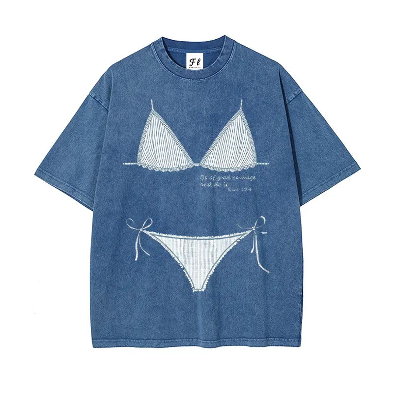 Oversized Bikini Print Beach Cover-Up T-Shirt