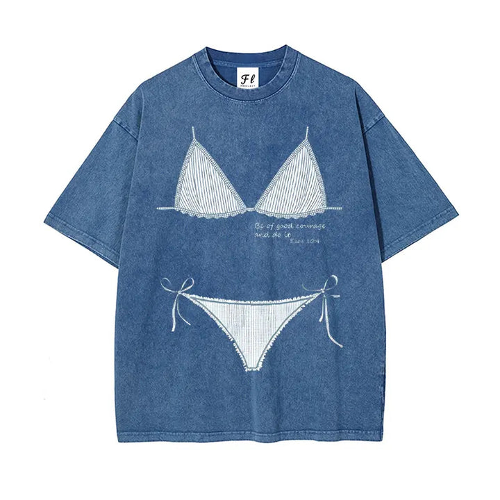 Oversized Bikini Print Beach Cover-Up T-Shirt