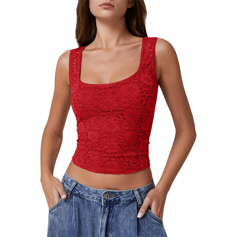 Lace Square Neck Cropped Tank Top
