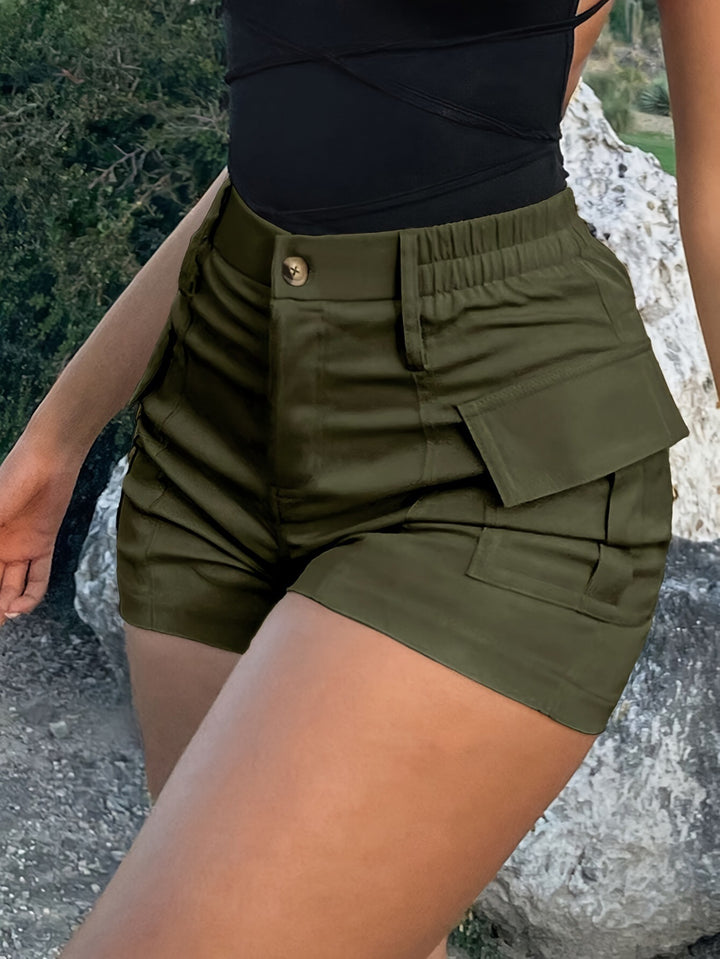 High Waist Cargo Shorts With Elastic Back Waist
