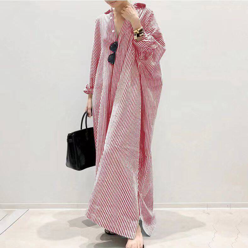 Striped Cotton Maxi Shirt Dress