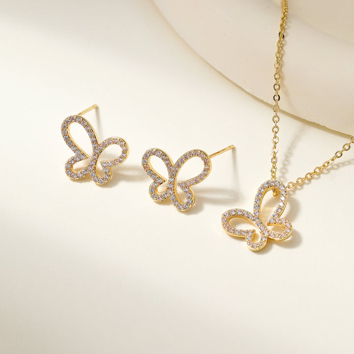 Exquisite Gold Necklace &amp;amp; Earring Set Sparkle—Effortlessly Yours.