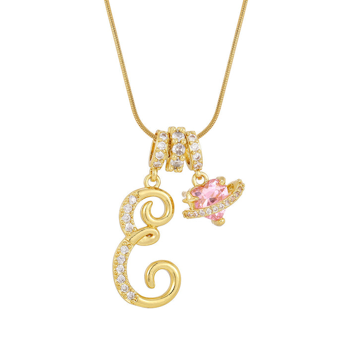Personalized Pink Heart Saturn Initial Necklace – Dainty Gold &amp; Silver Letter Jewelry