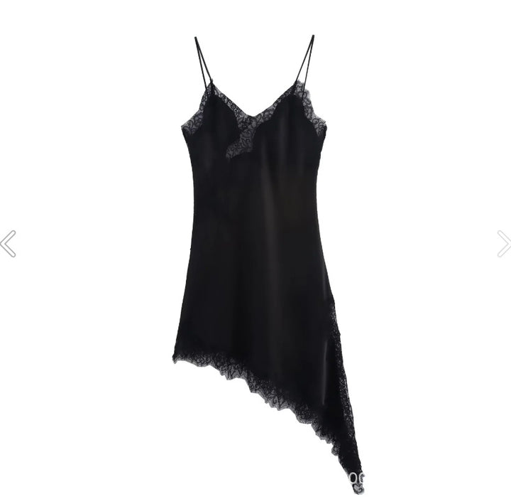Lace Trim Satin Asymmetrical Slip Dress