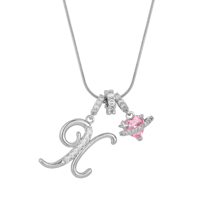 Personalized Pink Heart Saturn Initial Necklace – Dainty Gold &amp; Silver Letter Jewelry
