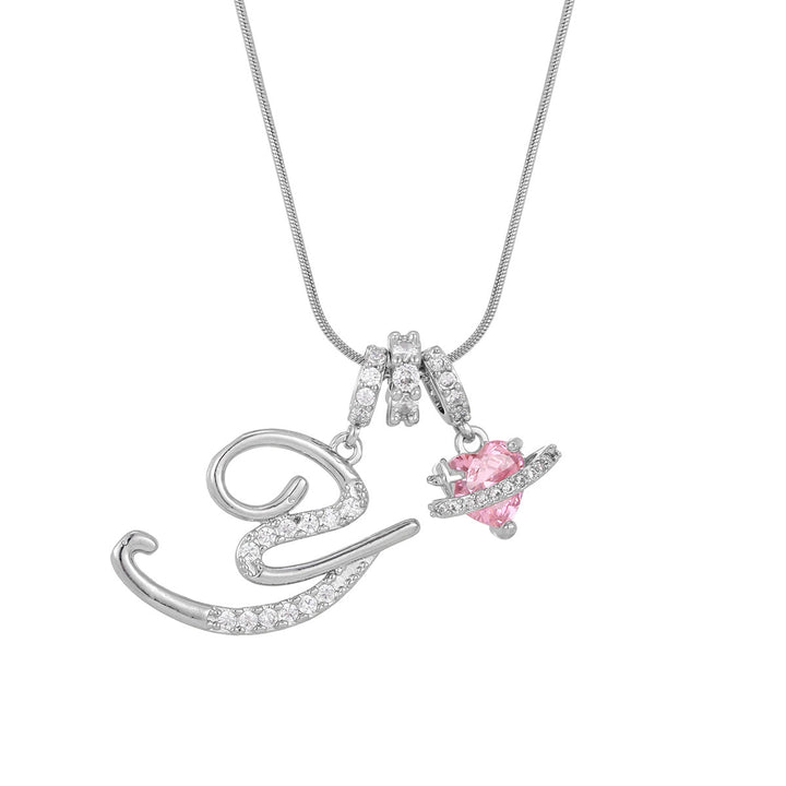 Personalized Pink Heart Saturn Initial Necklace – Dainty Gold &amp; Silver Letter Jewelry