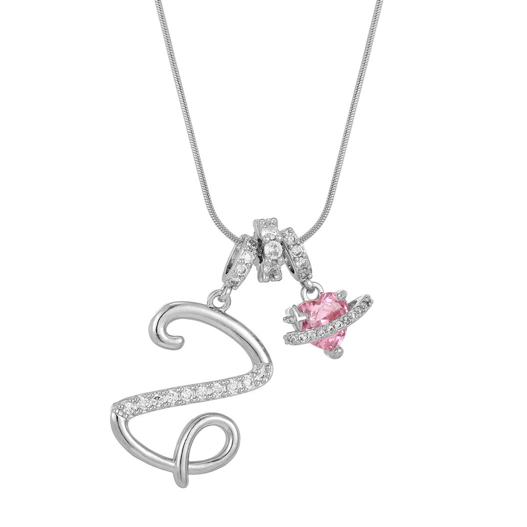 Personalized Pink Heart Saturn Initial Necklace – Dainty Gold &amp; Silver Letter Jewelry