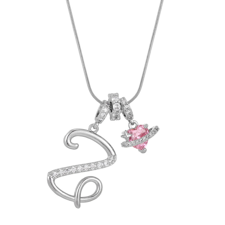 Personalized Pink Heart Saturn Initial Necklace – Dainty Gold &amp; Silver Letter Jewelry