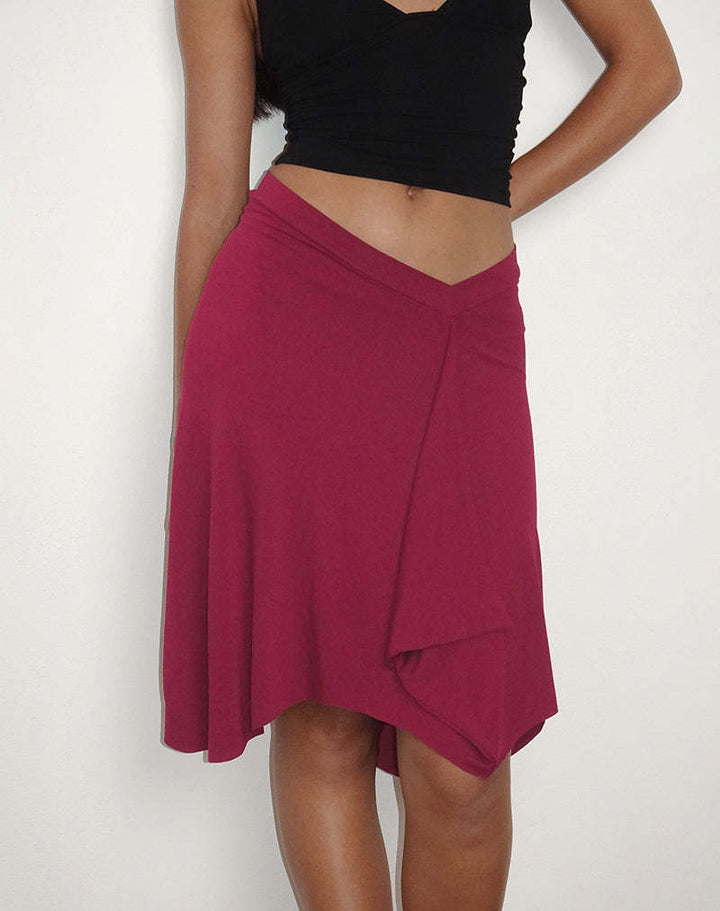 Beige Diagonal Stripe Asymmetric Midi Skirt