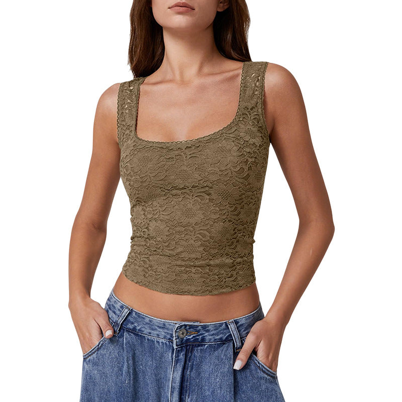 Lace Square Neck Cropped Tank Top
