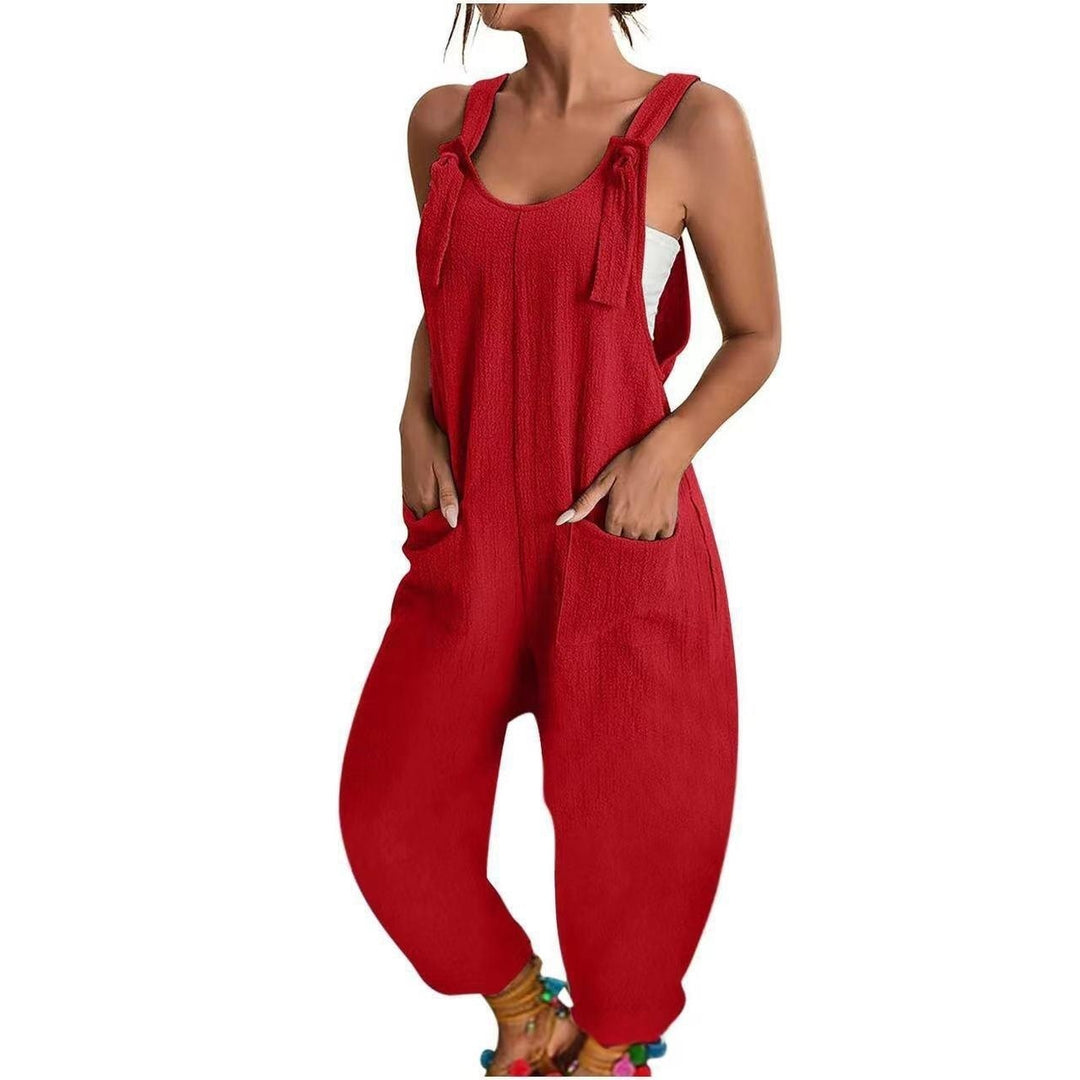Textured Knotted Strap Loose Jumpsuit