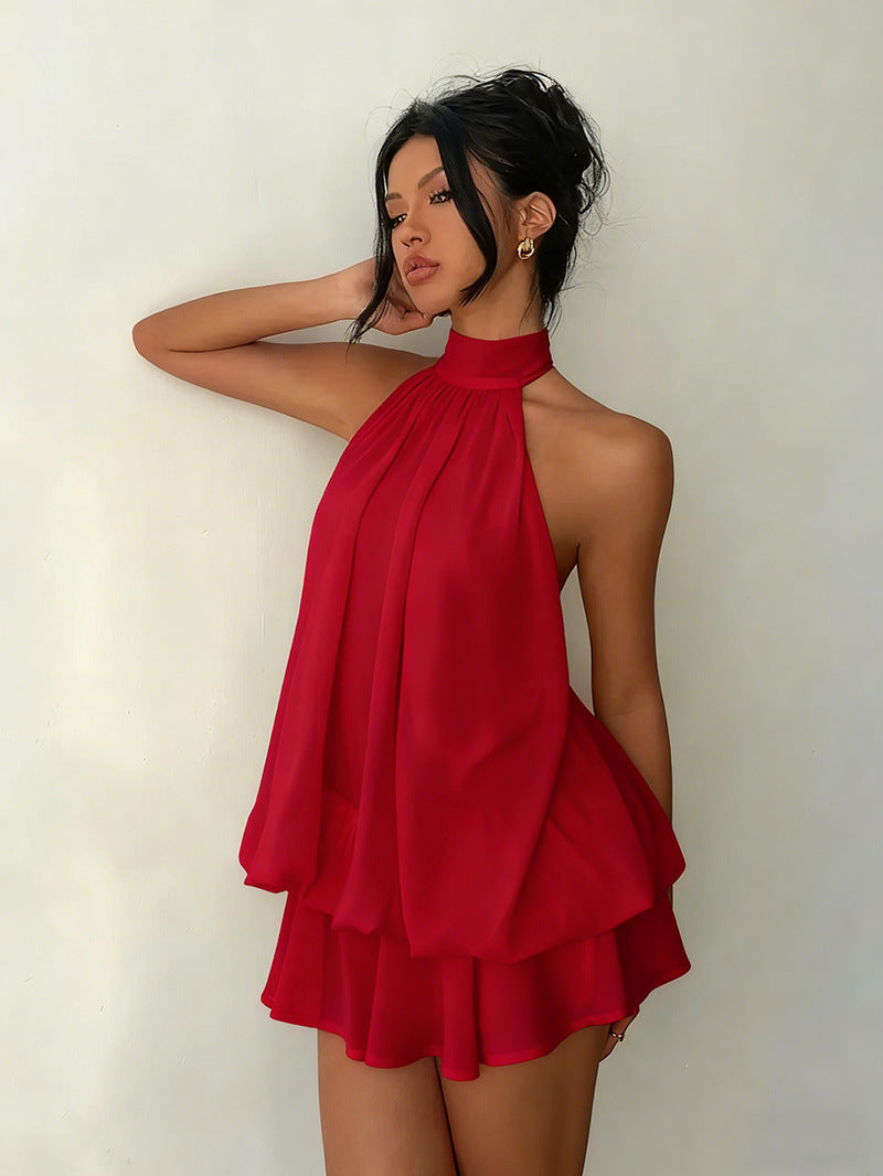 Halter Neck Chiffon Mini Dress