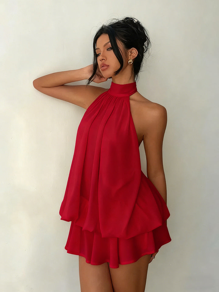 Halter Neck Chiffon Mini Dress