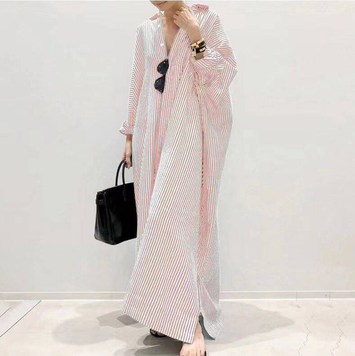 Striped Cotton Maxi Shirt Dress