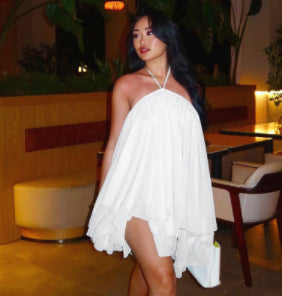 Halter Backless Layered Chiffon Mini Dress