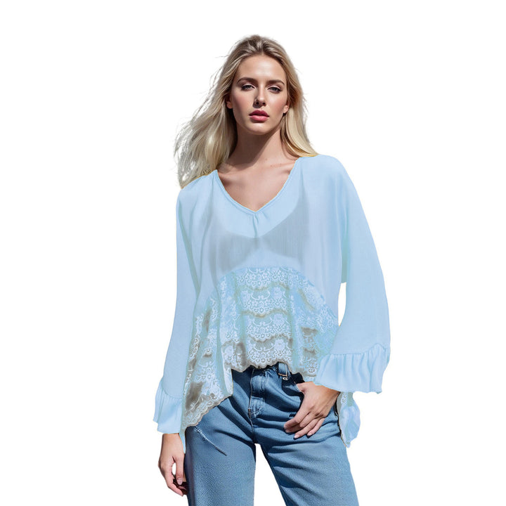Boho Sheer Lace Ruffle Blouse