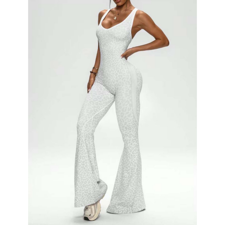 Leopard Print Seamless Flare Jumpsuit