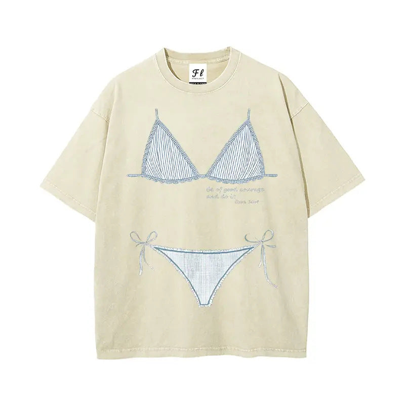 Oversized Bikini Print Beach Cover-Up T-Shirt