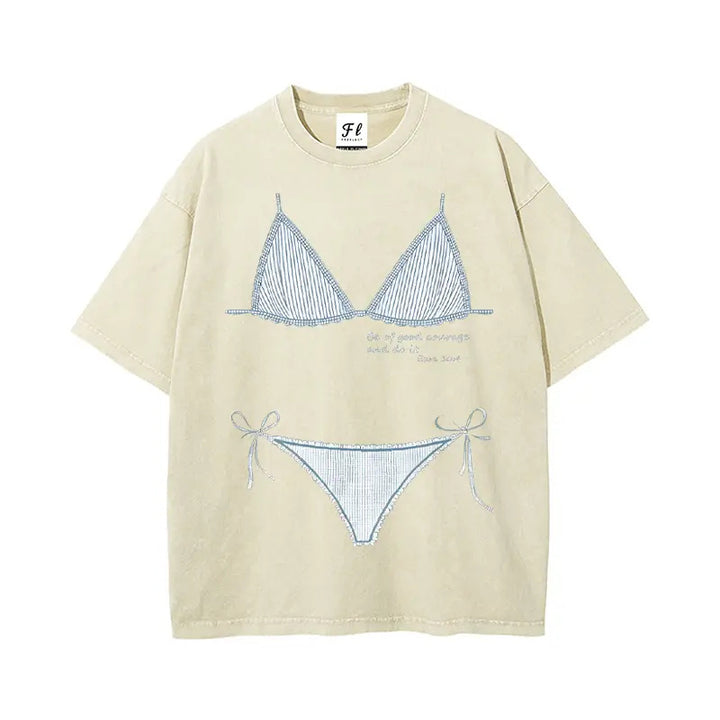Oversized Bikini Print Beach Cover-Up T-Shirt