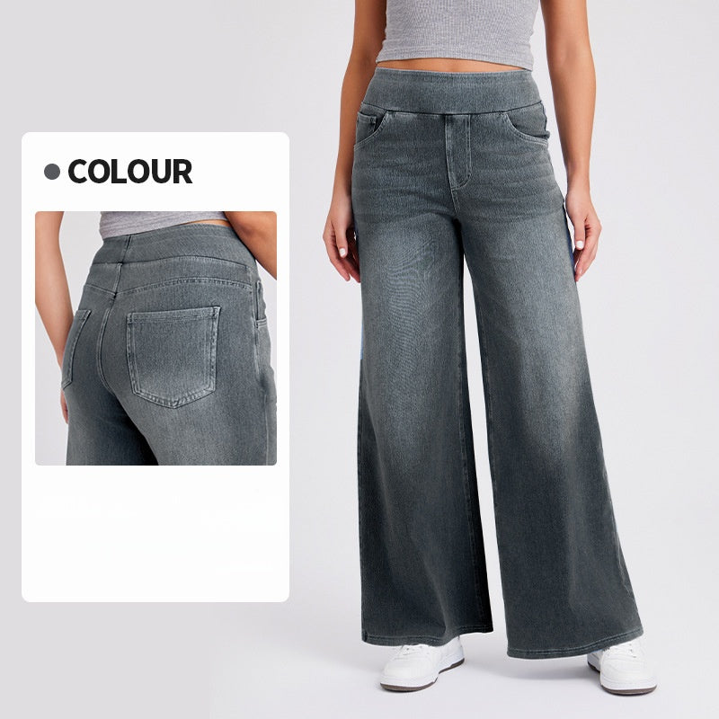 High-Waisted Stretch Pull-On Wide Leg Jeans | Ultra Comfort Soft Denim Pants