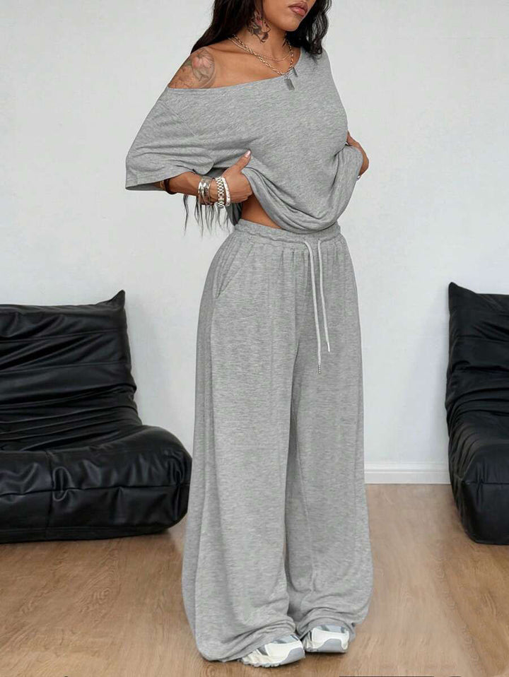 Off-ShoulderTop &amp;amp; Wide Leg Pants Loungewear Set