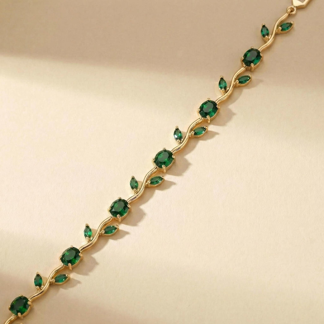 Gold Tone Multicolor Gem Vine Leaf Bracelet | Vintage Nature-Inspired CZ Cuff