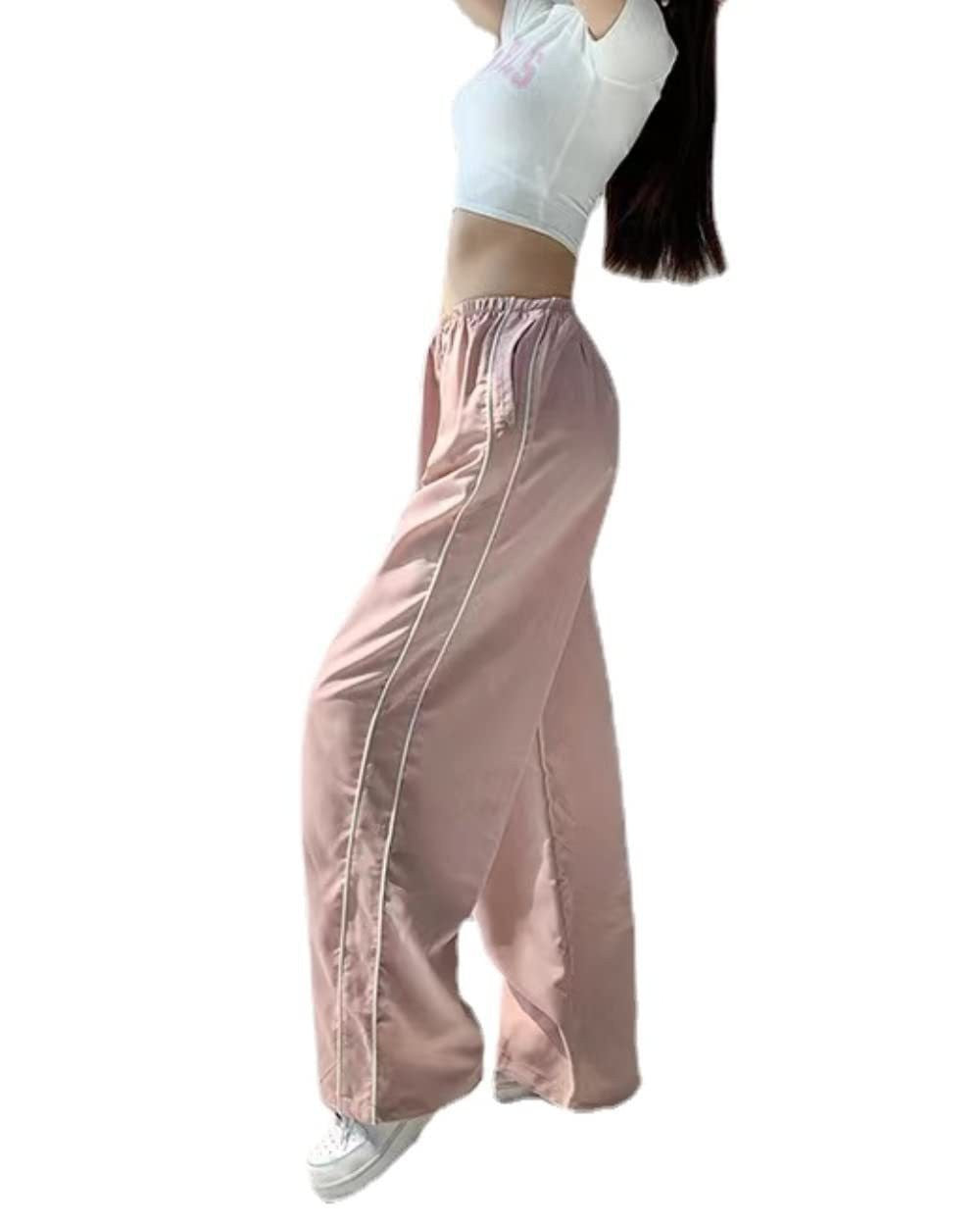 High-Waisted Side-Stripe Wide-Leg Parachute Pants