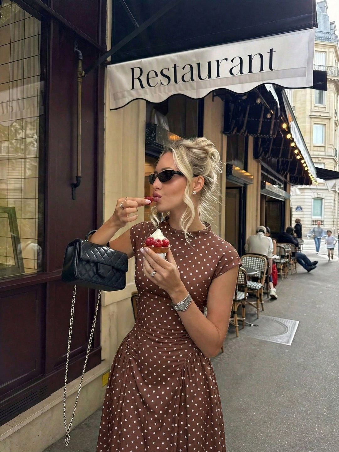 White Polka Dot Cap Sleeve Fit-and-Flare Midi Dress