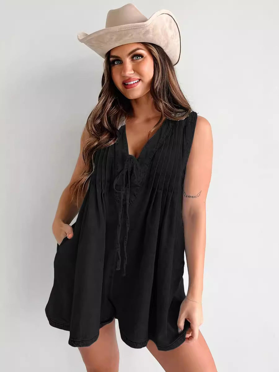 Light Blue Washed Denim Sleeveless Romper