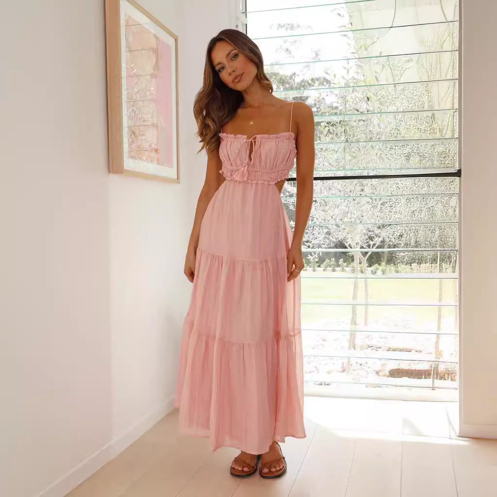 Spaghetti Strap Cutout Tiered Maxi Dress