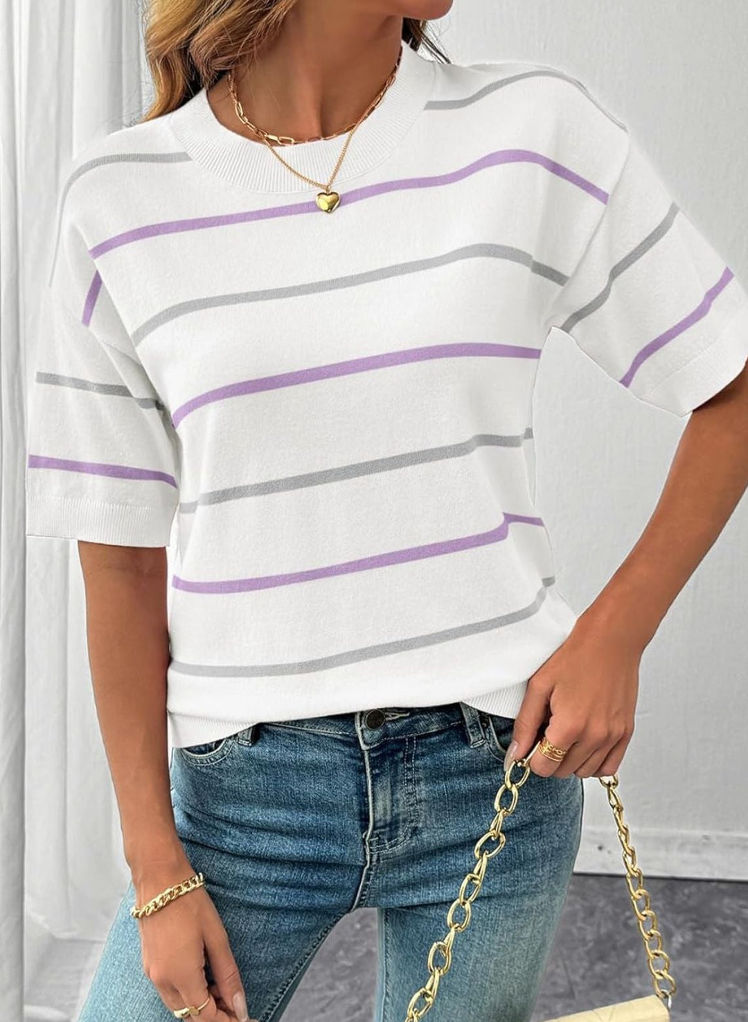 Multicolor Stripe Short Sleeve Knit Top