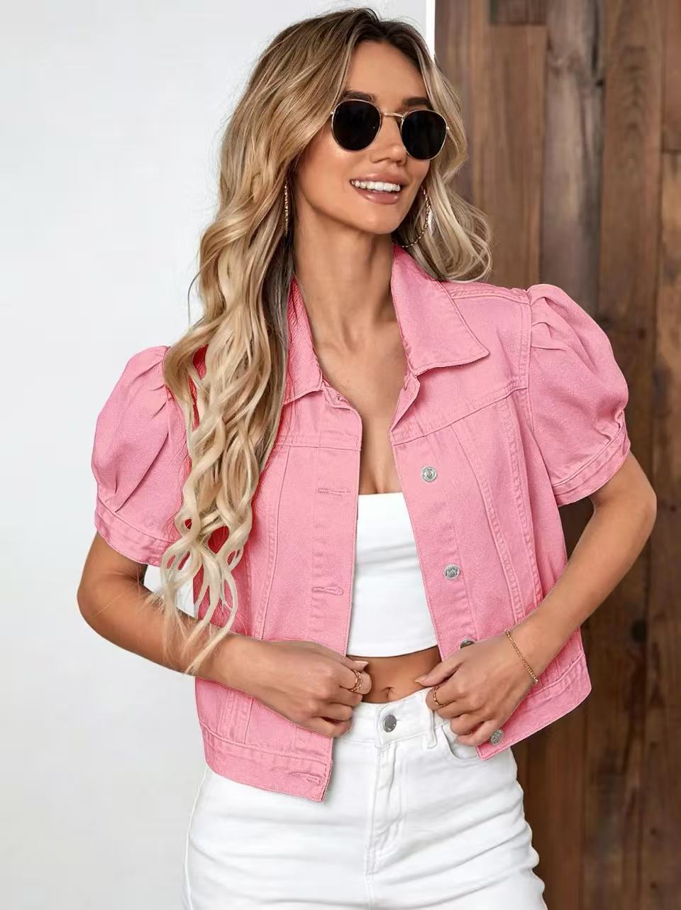 Puff Sleeve Cropped Denim Jacket