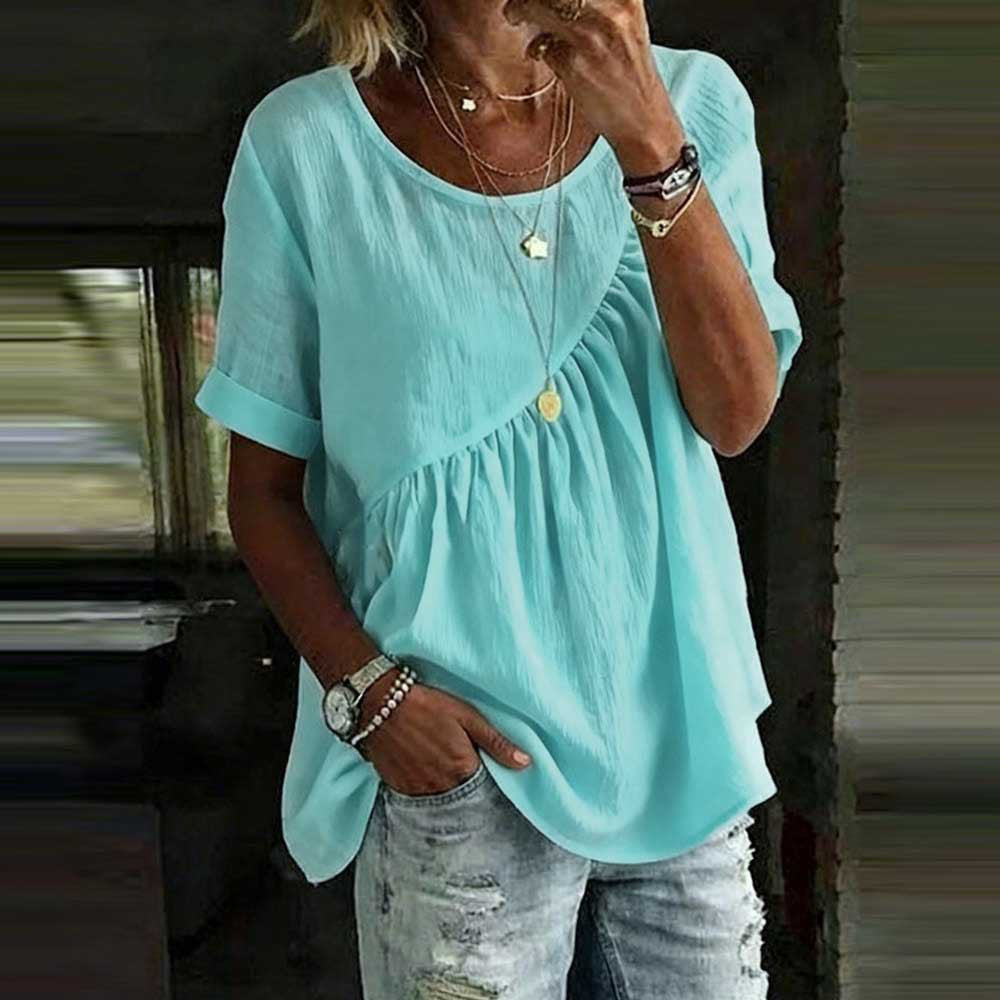 White Linen-Blend Gathered Peplum Top