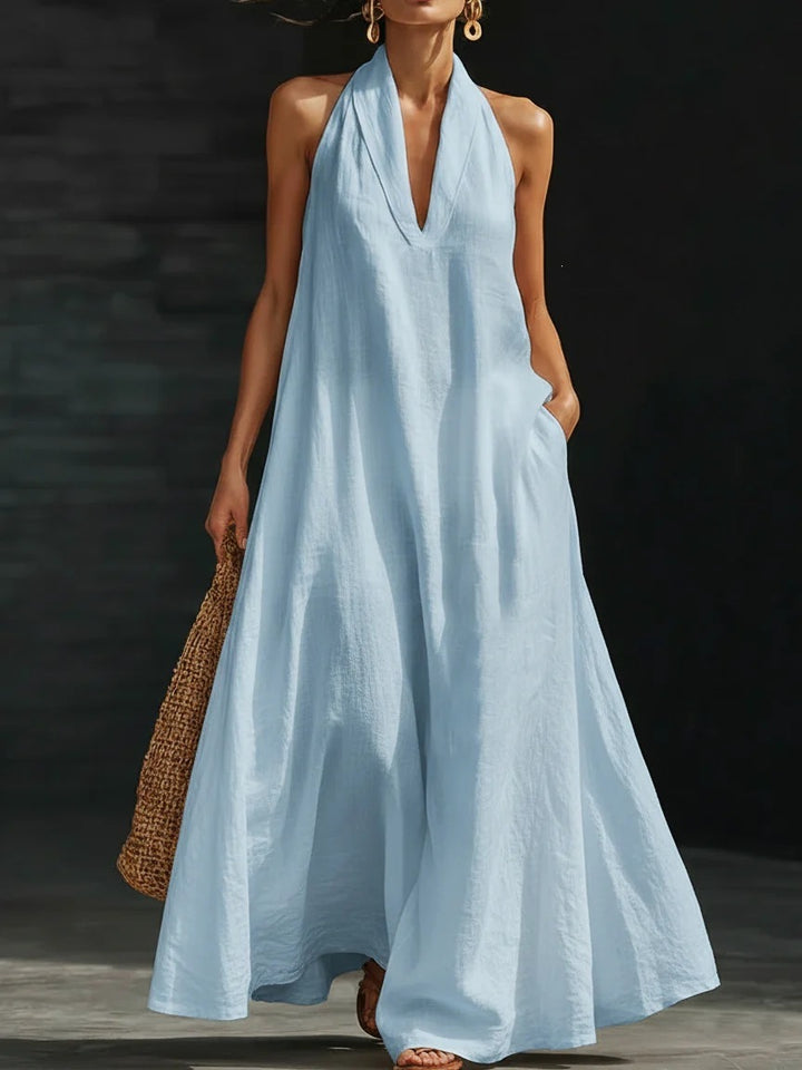 Halter Neck Linen-Blend Maxi Dress