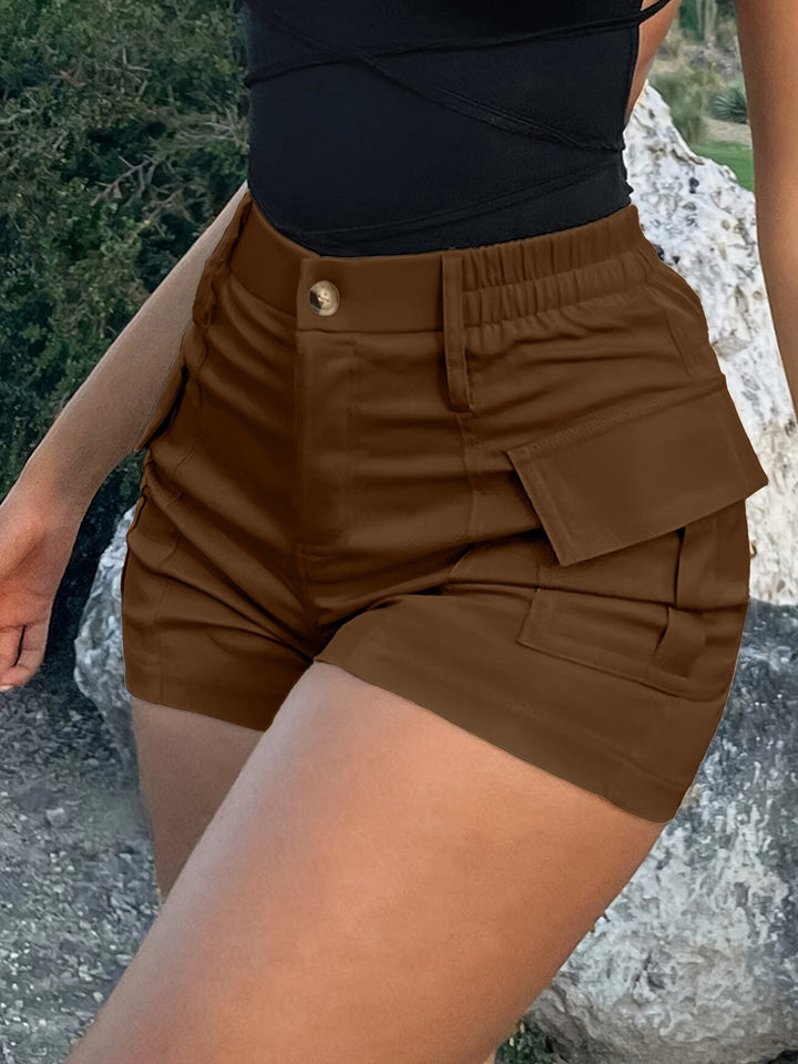High Waist Cargo Shorts With Elastic Back Waist