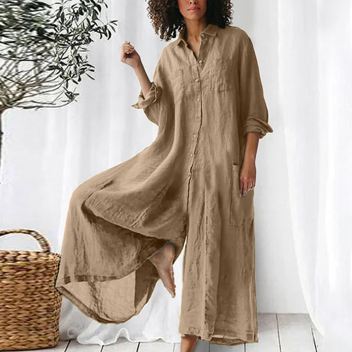 Oversized Black Linen Blend Button Down Maxi Shirt Dress With Side Pockets