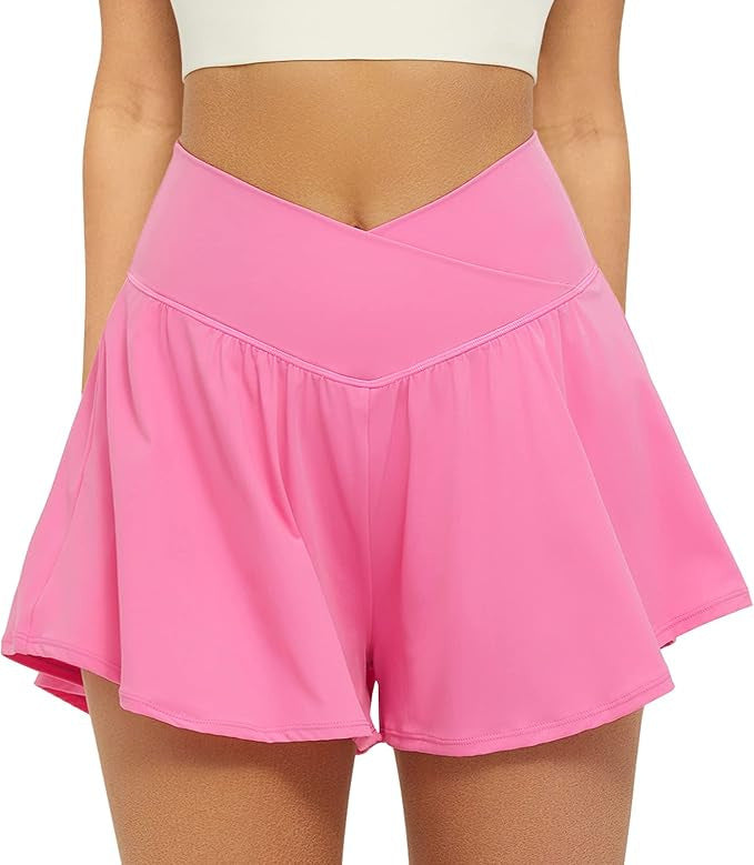 Crossover Athletic Shorts for Women 2 in 1 Flowy Running Shorts
