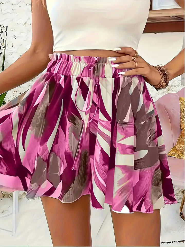 Abstract Brushstroke Print High-Waisted Flowy Mini Skirt