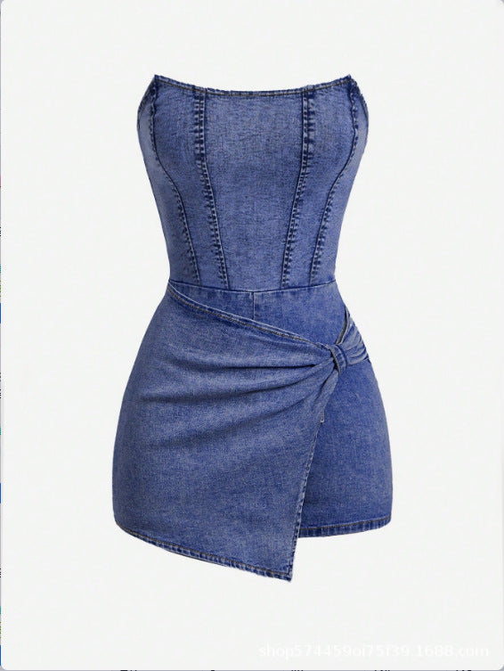 Strapless Denim Skort Romper