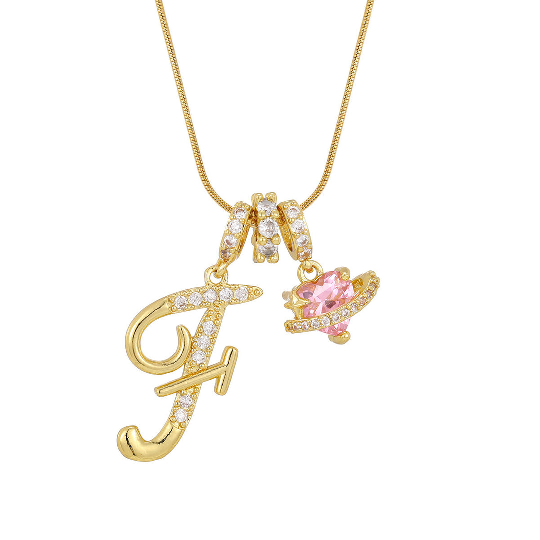 Personalized Pink Heart Saturn Initial Necklace – Dainty Gold &amp; Silver Letter Jewelry