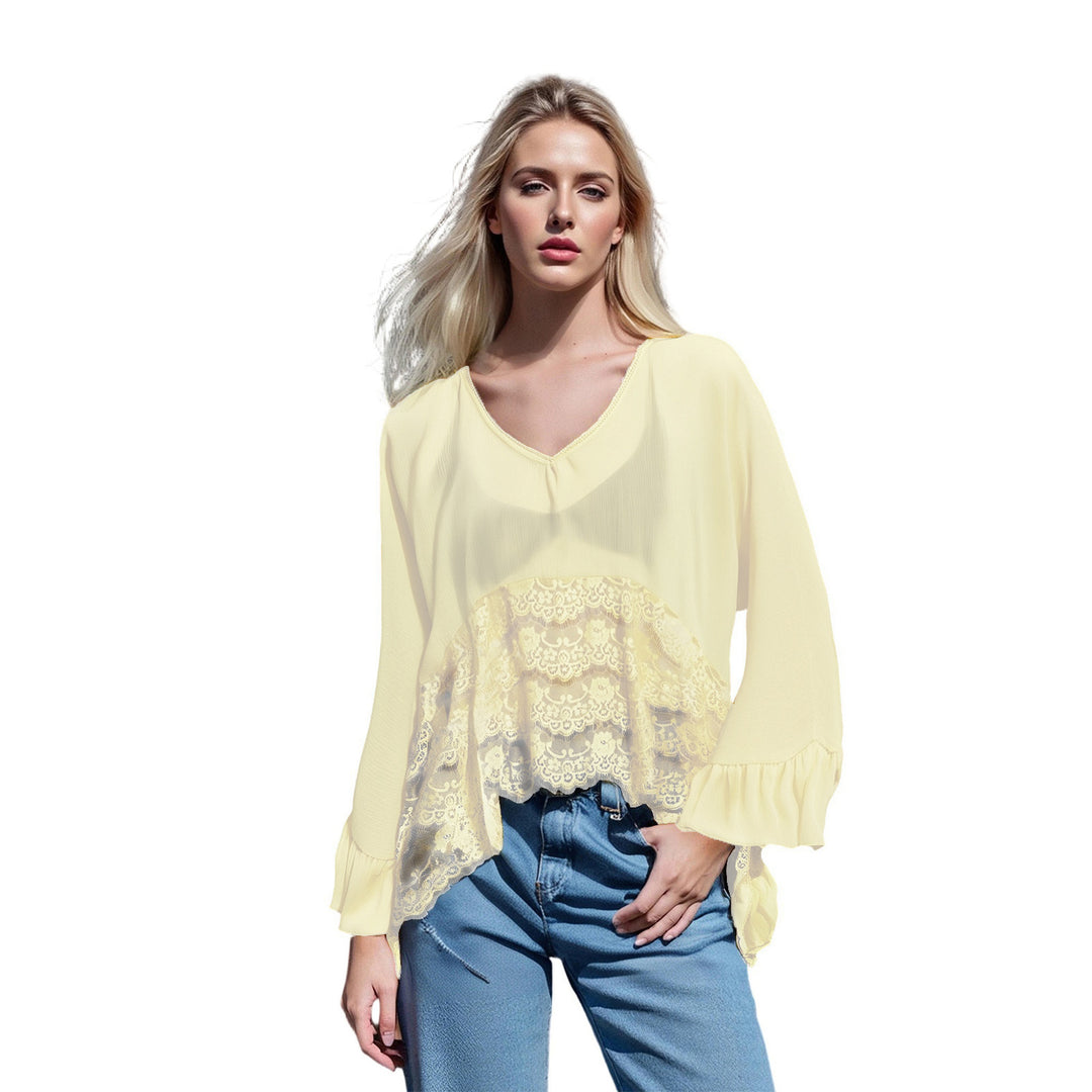 Boho Sheer Lace Ruffle Blouse